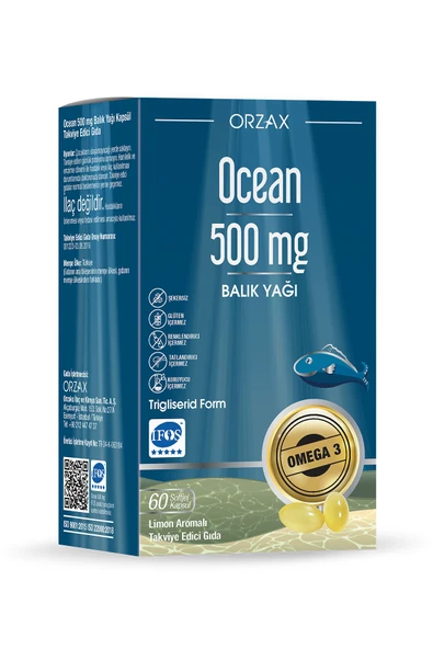 OCEAN Orzax 500mg Saf Balık Yağı Limon Aromalı Blister 60 Kapsül ürün görseli