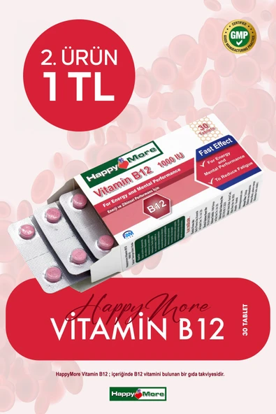 HAPPYMORE Vitamin B12 Takviye Edici Gıda - 30 Tablet ürün görseli