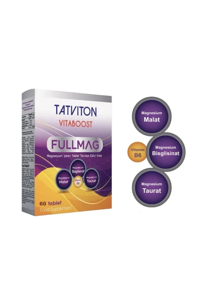TATVİTON Vitaboost Fullmag 60 Tablet Magnezyum Taurat, Bisglisinat, Malat Ve B6 ürün görseli