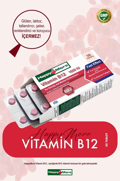 HAPPYMORE Vitamin B12 Takviye Edici Gıda - 30 Tablet - Resim 2