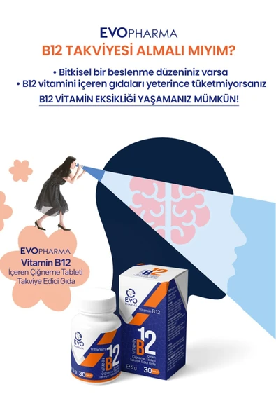 EVOPHARMA Vitamin B12 İçeren Çiğneme Tableti Takviye Edici Gıda - Resim 5