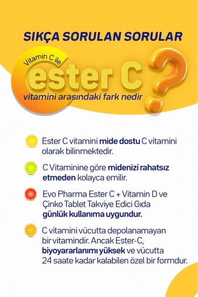 EVOPHARMA C-d-çinko 30 Tablet | Ester C Vitamini, D Vitamini Ve Çinko - Resim 8