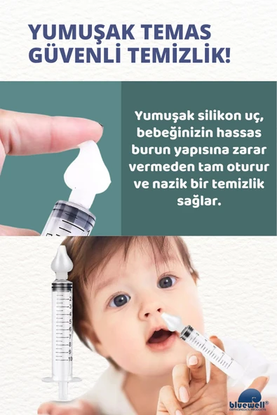 BLUEWELL ORTHOPEDICS PRODUCTS 2'li Şırıngalı Bebek Burun Yıkama Enjektörü Nazal Aspiratör Temizleme Aparatı Silikon Uç ve Şırınga - 4