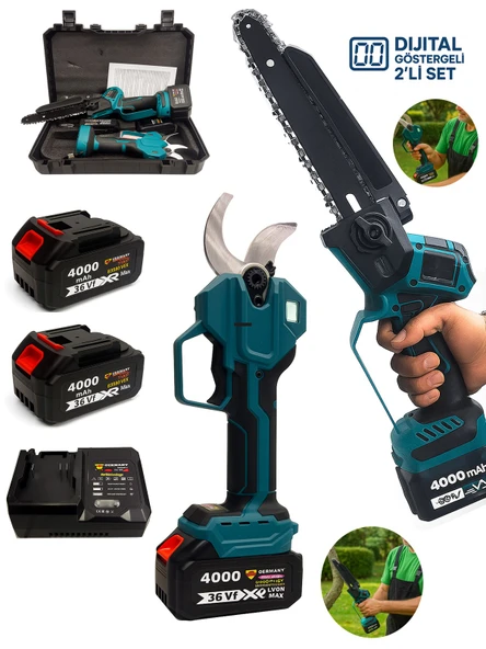 Germany Style Kömürsüz Otomatik Yağlama 40 mm Makas Budama Testeresi Dal Budama İkili Set