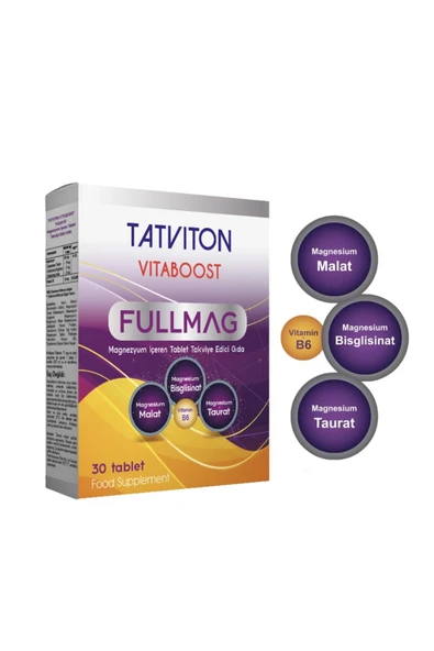 TATVİTON Vıtaboost Fullmag 30 Tablet Magnezyum Taurat, Bisglisinat, Malat Ve B6 ürün görseli