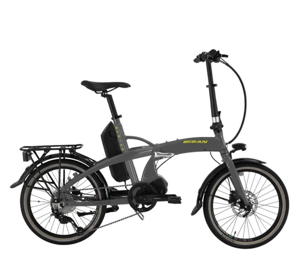 Bisan E Folding Strike 20 Jant 9 Vİtes Gri Neon Sarı Elektrikli Katlanır Bisiklet ürün görseli