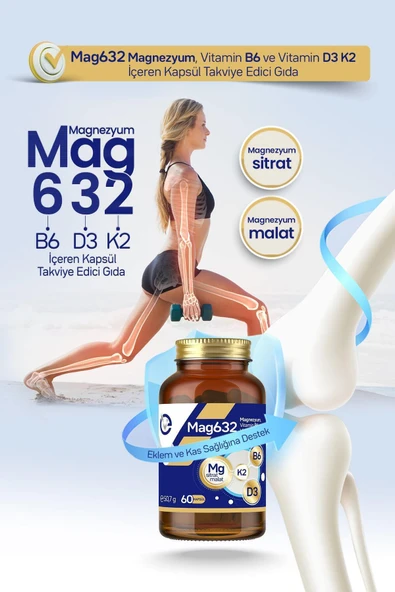 EVOPHARMA Mag632 | Magnezyum Malat, Magnezyum Sitrat, Vitamin B6 (P-5-P), D3k2 Vitamini 60 Kapsül - Resim 7