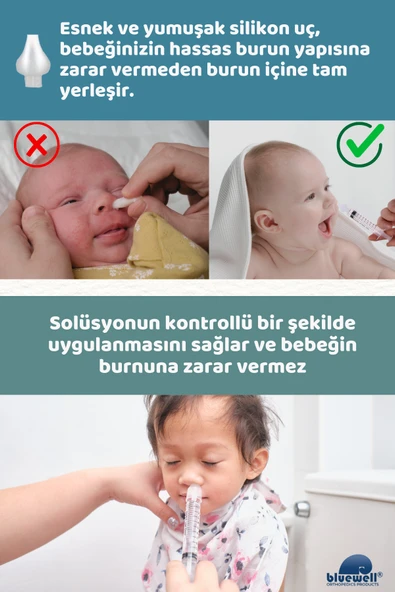 BLUEWELL ORTHOPEDICS PRODUCTS 2'li Şırıngalı Bebek Burun Yıkama Enjektörü Nazal Aspiratör Temizleme Aparatı Silikon Uç ve Şırınga - 6