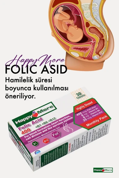 HAPPYMORE B Grubu Vitaminler Içeren Folik Asit Takviye Edici Gıda - Resim 4