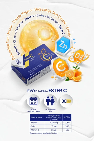 EVOPHARMA C-d-çinko 30 Tablet | Ester C Vitamini, D Vitamini Ve Çinko - Resim 5