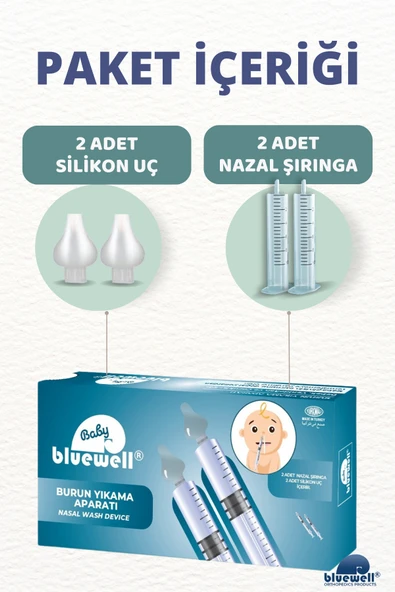 BLUEWELL ORTHOPEDICS PRODUCTS 2'li Şırıngalı Bebek Burun Yıkama Enjektörü Nazal Aspiratör Temizleme Aparatı Silikon Uç ve Şırınga - 2