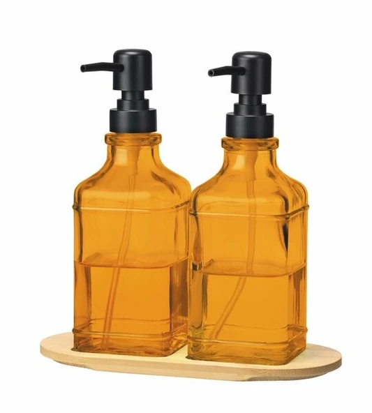 Coşev Bambu Standlı 2Li Amber Sıvı Sabunluk