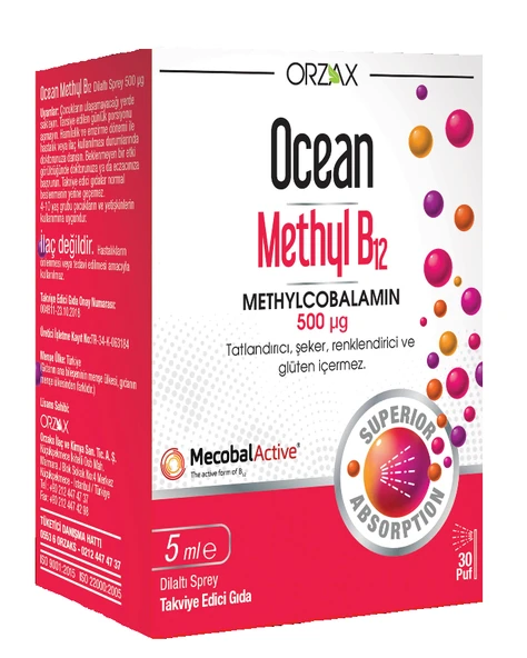 Orzax Ocean Methyl B12 500mcg Dilaltı Sprey 5ml ürün görseli