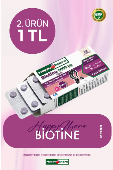 HAPPYMORE Biotin ve Çinko İçeren Takviye Edici Gıda ürün görseli