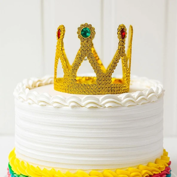 Altın Işıltılı Pasta Tacı Pasta Üstü Taç Plastik Malzeme 8x8 cm ürün görseli