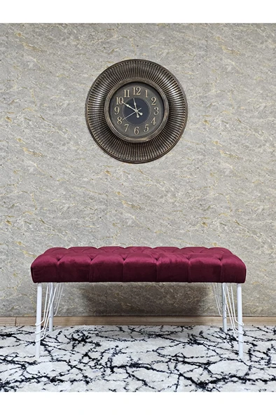 Beyaz Boyalı Tel Ayaklı 90 cm Puf Bench - Puf - Bench - Kasalı Oturak - Oturak - Yatak Ucu Puf Bordo Renk 90 x 41 Boyut/Ebat - Resim 3