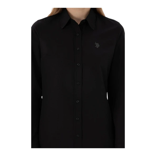 Kadın Siyah Uzun Kollu Basic Gömlek - Resim 6