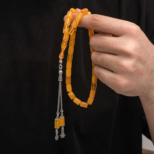 Supertrend Gümüş Püskül Sıkma Kehribar Tesbih - Resim 2