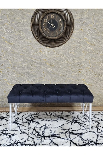 Beyaz Boyalı Tel Ayaklı 90 cm Puf Bench - Puf - Bench - Kasalı Oturak - Oturak - Yatak Ucu Puf Füme Renk 90 x 41 Boyut/Ebat - Resim 2