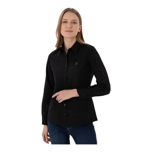 Kadın Siyah Uzun Kollu Basic Gömlek - Resim 4