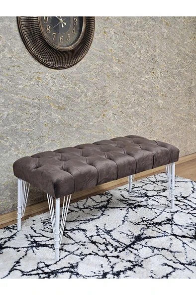 Beyaz Boyalı Tel Ayaklı 90 cm Puf Bench - Puf - Bench - Kasalı Oturak - Oturak - Yatak Ucu Puf Kahverengi Renk 90 x 41 Boyut/Ebat ürün görseli 1