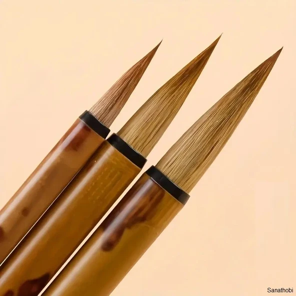 Tahrir fırça seti profesyonel kurt kılı, 3 farklı boy, sulu boya, akrilik, gouache, çini seramik ürün görseli