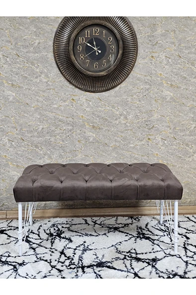 Beyaz Boyalı Tel Ayaklı 90 cm Puf Bench - Puf - Bench - Kasalı Oturak - Oturak - Yatak Ucu Puf Kahverengi Renk 90 x 41 Boyut/Ebat - Resim 2