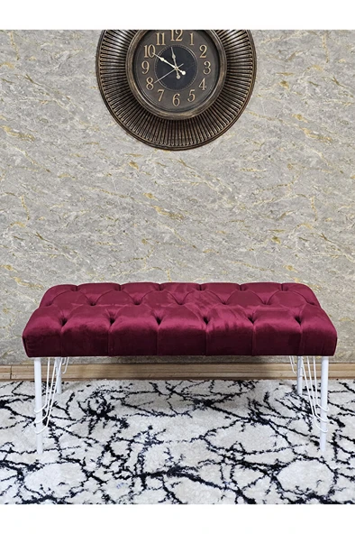 Beyaz Boyalı Tel Ayaklı 90 cm Puf Bench - Puf - Bench - Kasalı Oturak - Oturak - Yatak Ucu Puf Bordo Renk 90 x 41 Boyut/Ebat - Resim 2