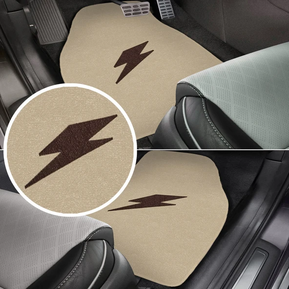 Kahverengi Şimşek Nakış Desenli 5'li Oto Halı Paspas Seti / Ön Arka Uyumlu Araç Oto Halı Paspas ürün görseli