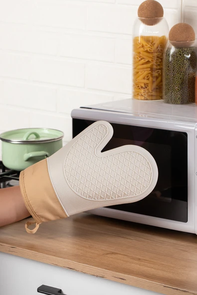 Porsima 3137 Silikon Yanmaz Yapışmaz Fırın Eldiveni Krem - Resim 2