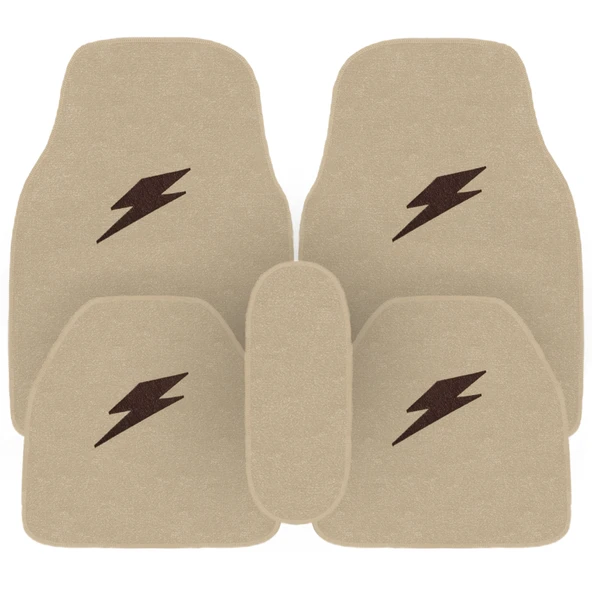 Kahverengi Şimşek Nakış Desenli 5'li Oto Halı Paspas Seti / Ön Arka Uyumlu Araç Oto Halı Paspas - Resim 7
