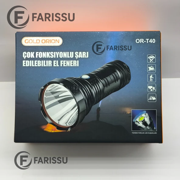 OR-T40 100W 5000 Lümen Şarj Edilebilir LED El Feneri - Yüksek Performans ve Uzun Çalışma Süresi - 8