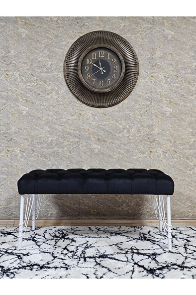Beyaz Boyalı Tel Ayaklı 90 cm Puf Bench - Puf - Bench - Kasalı Oturak - Oturak - Yatak Ucu Puf Siyah Renk 90 x 41 Boyut/Ebat - 3