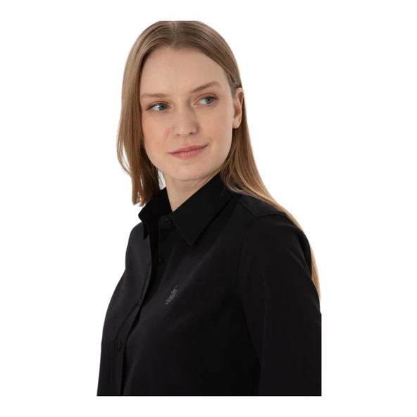 Kadın Siyah Uzun Kollu Basic Gömlek - Resim 5