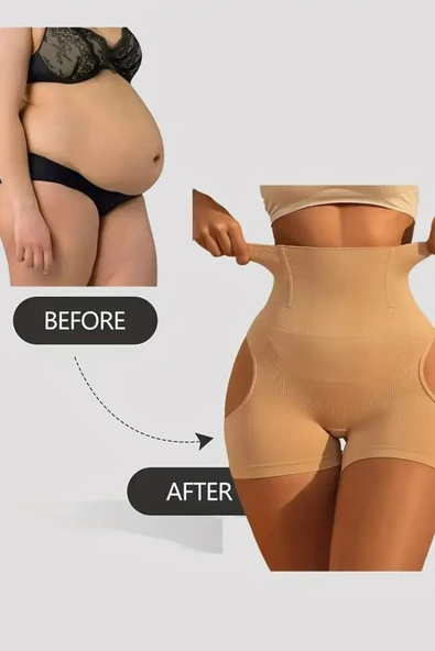 Kadın Yüksek Bel Şekillendirici Şort – Karın Toparlayıcı & Kalça Kaldırıcı, Dikişsiz Örme Kumaş, Orta Destek, Asimetrik Tasarım ürün görseli
