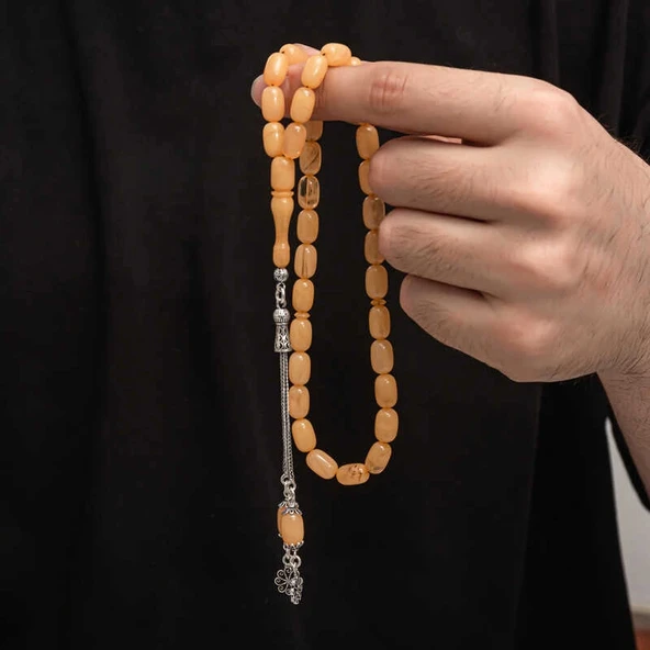 Supertrend Gümüş Püskül Sıkma Kehribar Tesbih - Resim 4