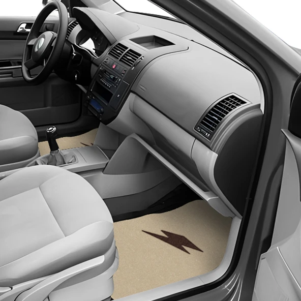 Kahverengi Şimşek Nakış Desenli 5'li Oto Halı Paspas Seti / Ön Arka Uyumlu Araç Oto Halı Paspas - Resim 4