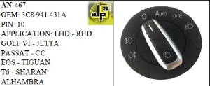 FAR ANAHTARI>VW GOLF 6 - PASSAT FAR ANAH. KROM AUTO   >>3C8941431A - MCAR-AN467 ürün görseli