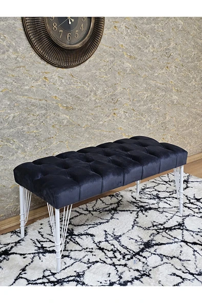 Beyaz Boyalı Tel Ayaklı 90 cm Puf Bench - Puf - Bench - Kasalı Oturak - Oturak - Yatak Ucu Puf Füme Renk 90 x 41 Boyut/Ebat ürün görseli 1