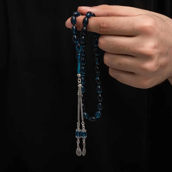 Supertrend Gümüş Püskül Sıkma Kehribar Tesbih ürün görseli 1