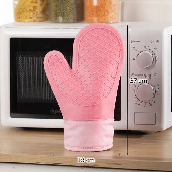 Porsima 3137-2 Silikon Yanmaz Yapışmaz Fırın Eldiveni Pembe - Resim 3