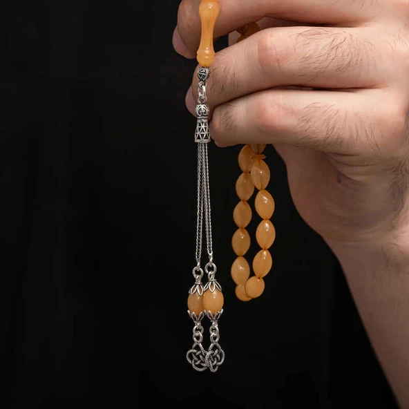 Supertrend Gümüş Püskül Sıkma Kehribar Tesbih - Resim 2