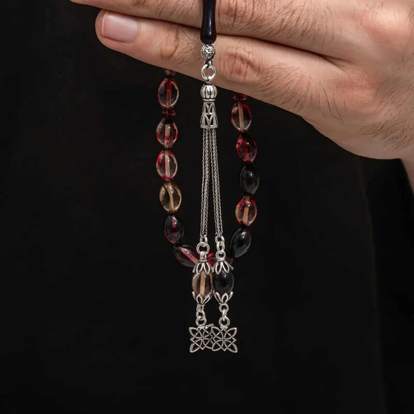 Supertrend Gümüş Püskül Sıkma Kehribar Tesbih - Resim 4