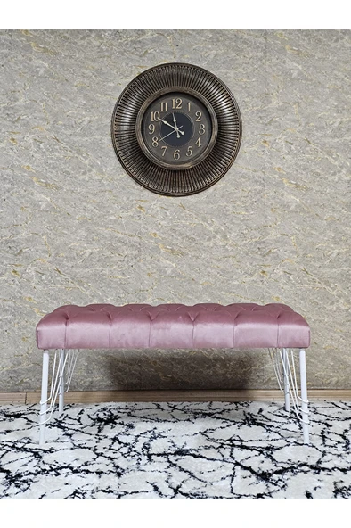 Beyaz Boyalı Tel Ayaklı 90 cm Puf Bench - Puf - Bench - Kasalı Oturak - Oturak - Yatak Ucu Puf Pembe Renk 90 x 41 Boyut/Ebat - Resim 3