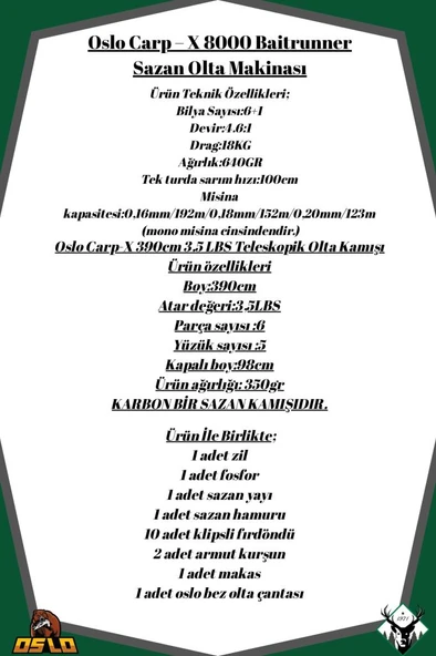 Oslo Carp-x 8000 Oslo Carp-x 390cm 3,5LBS Sazan Olta Seti - Resim 2