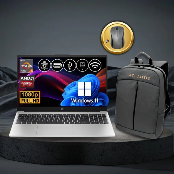 HP 255 G10 Ryzen5-7530U 24GB 2TB Nvme SSD 3C3Y9ES ATL68 O/B 15.6" Win11Pro Notebook + Çanta & Mouse ürün görseli 1