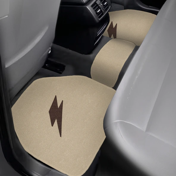Kahverengi Şimşek Nakış Desenli 5'li Oto Halı Paspas Seti / Ön Arka Uyumlu Araç Oto Halı Paspas - Resim 5