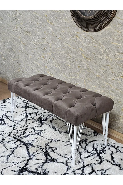 Beyaz Boyalı Tel Ayaklı 90 cm Puf Bench - Puf - Bench - Kasalı Oturak - Oturak - Yatak Ucu Puf Kahverengi Renk 90 x 41 Boyut/Ebat - Resim 4