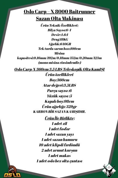 Oslo Carp-x 8000 Oslo Carp-x 360cm 3,5LBS Sazan Olta Seti - Resim 2