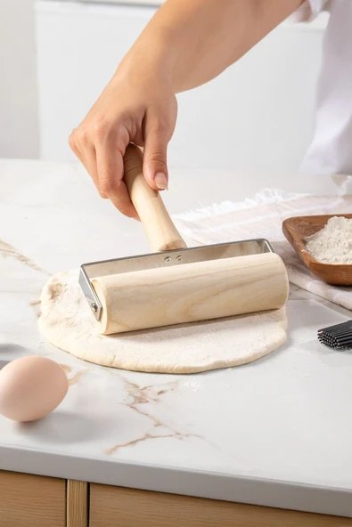 Porsima 2076 Ahşap Saplı Rulo Merdane Oklava Pürüzsüz Oklava Pizza Börek Açma Oklava - Resim 2